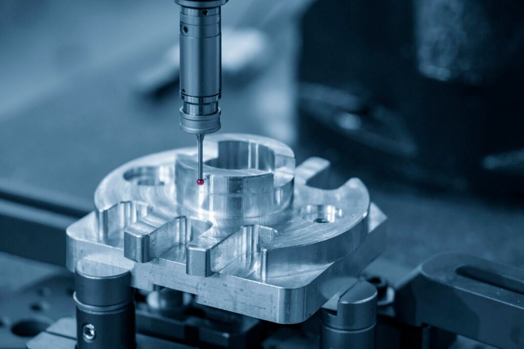 the coordinate measuring machine ,cmm probe measure dimension of the aluminium engine block parts .
